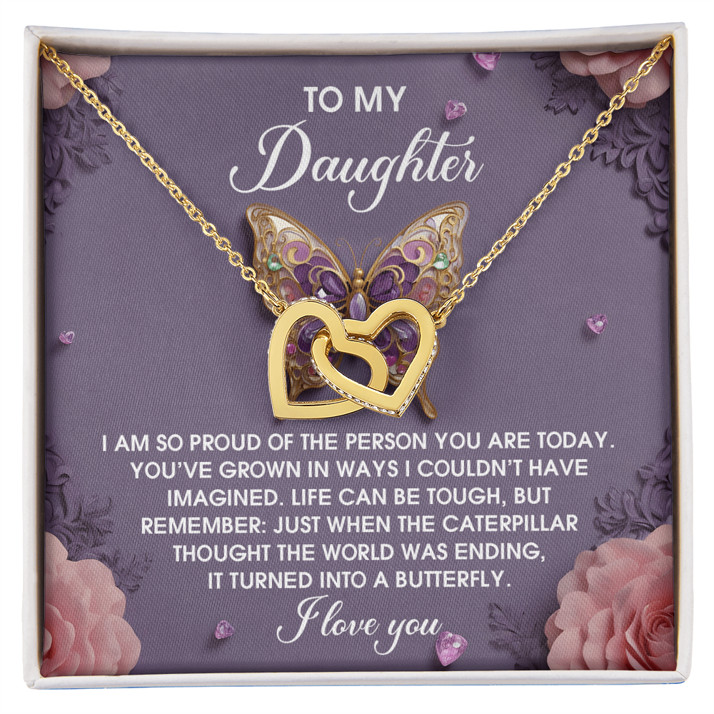 Daughter - A Butterfly Interlocking Hearts Necklace