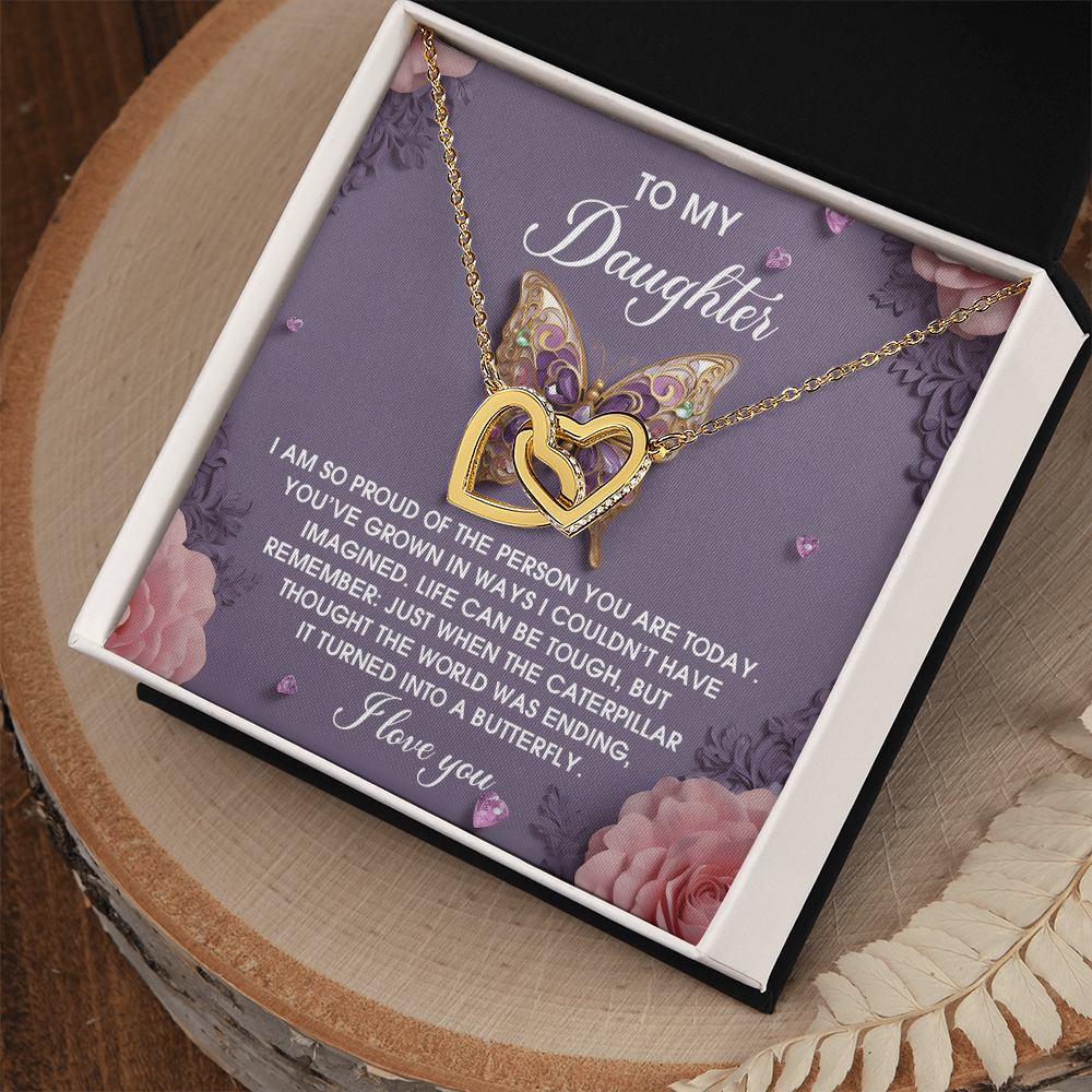 Daughter - A Butterfly Interlocking Hearts Necklace