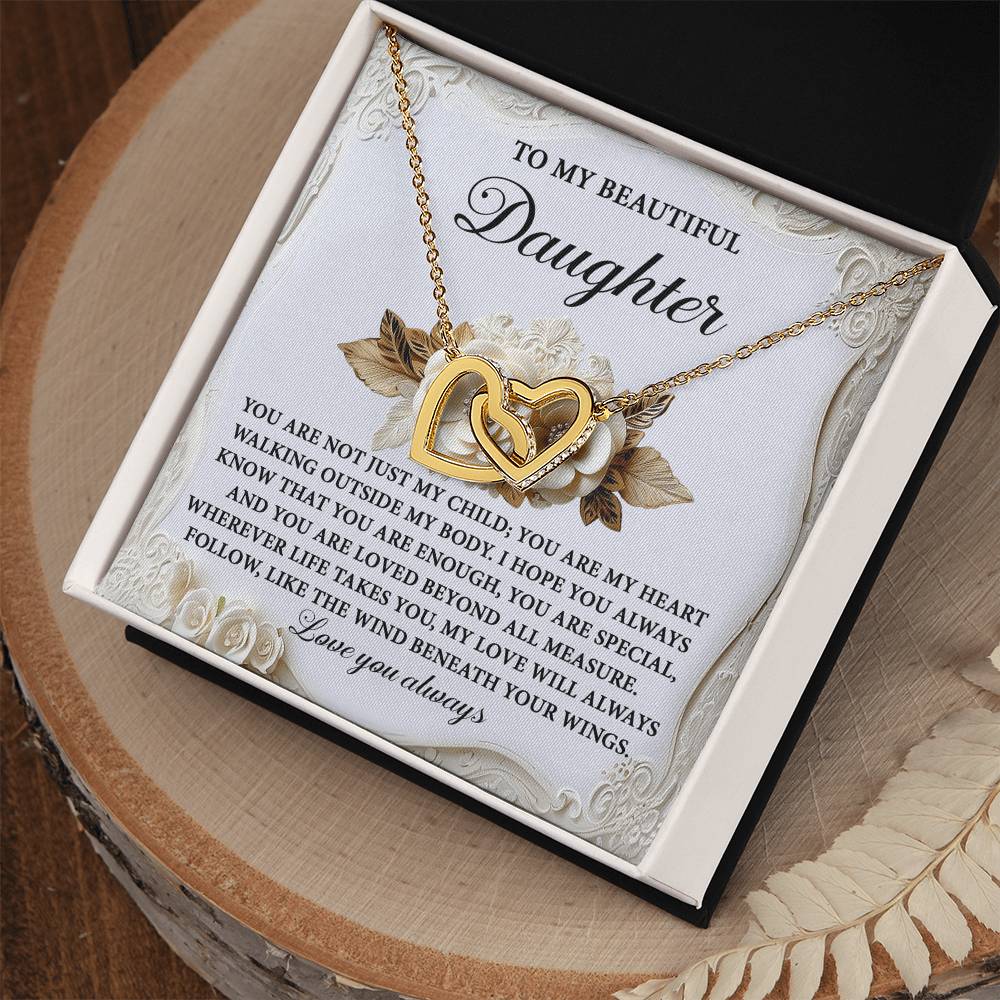 Daughter-Beneath Your Wings Interlocking Hearts Necklace