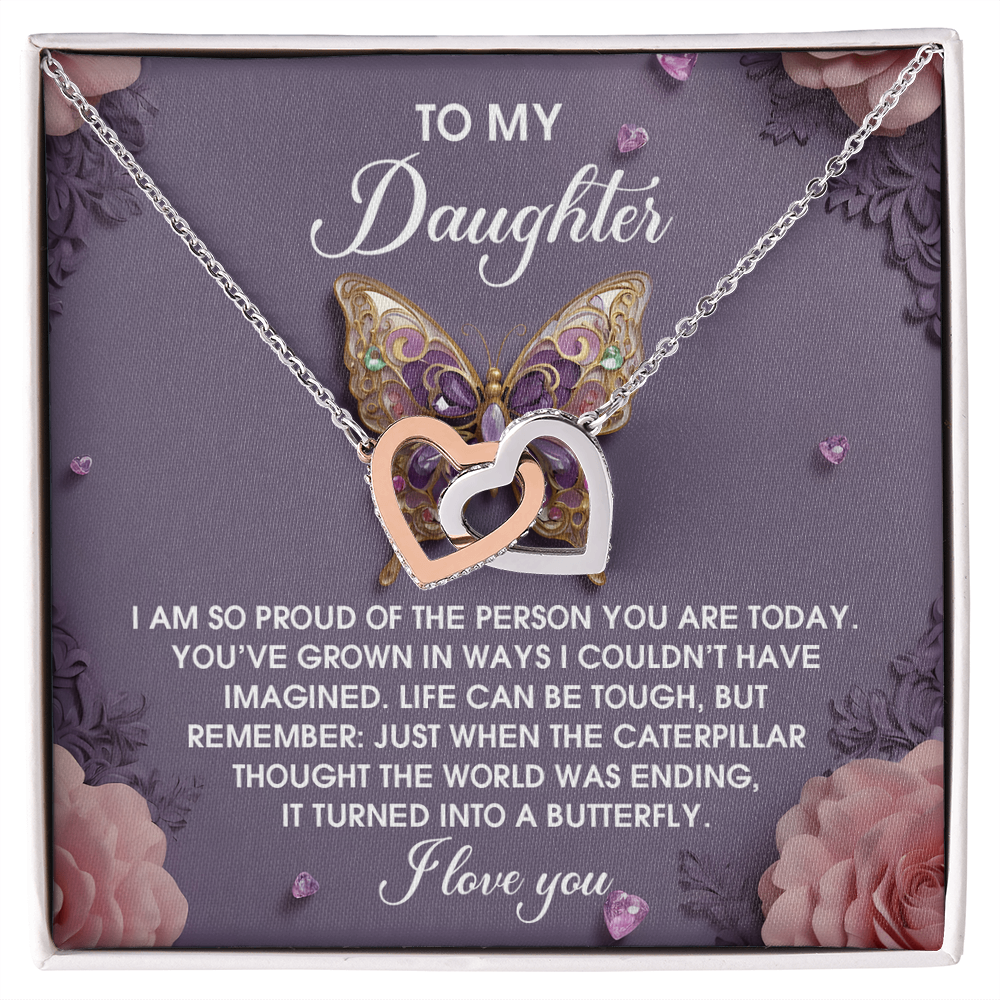 Daughter - A Butterfly Interlocking Hearts Necklace
