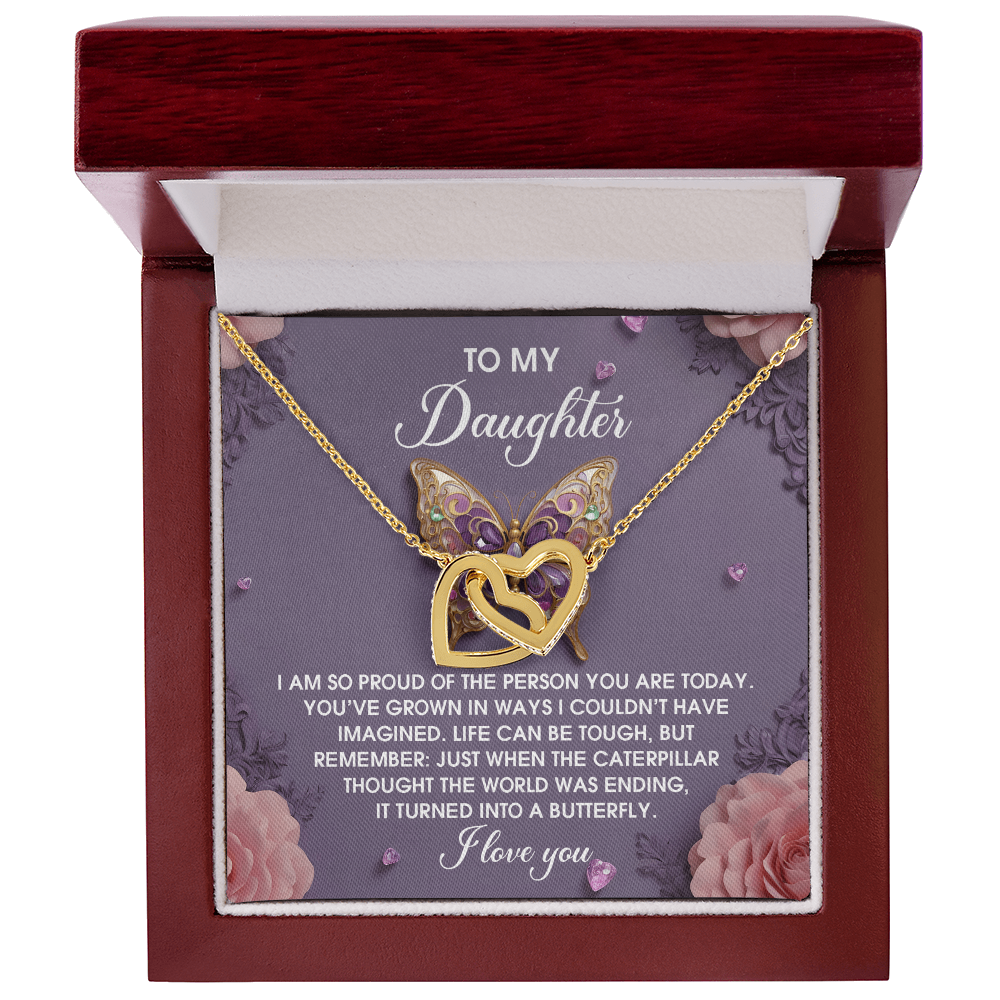 Daughter - A Butterfly Interlocking Hearts Necklace