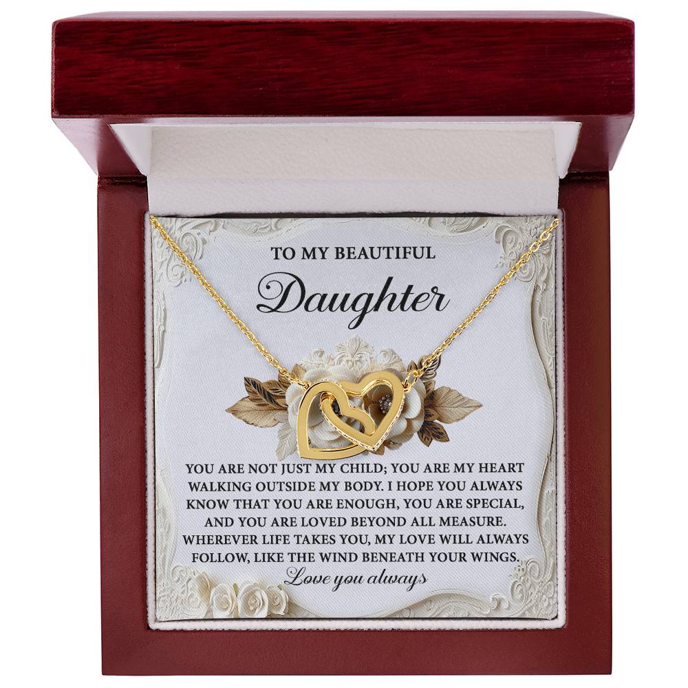 Daughter-Beneath Your Wings Interlocking Hearts Necklace