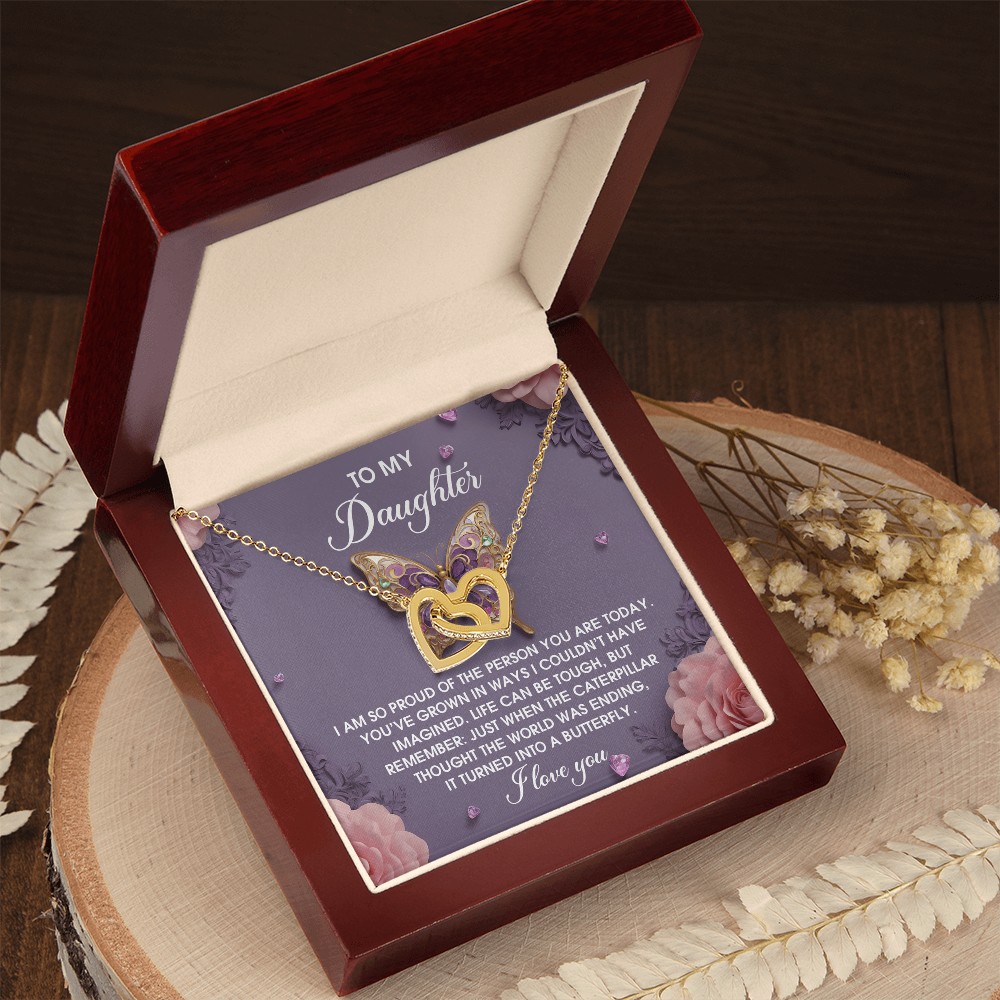 Daughter - A Butterfly Interlocking Hearts Necklace