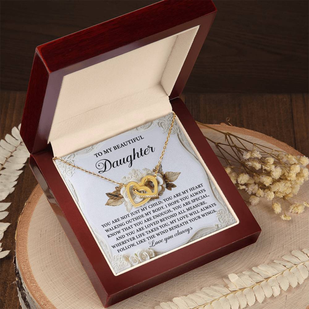 Daughter-Beneath Your Wings Interlocking Hearts Necklace