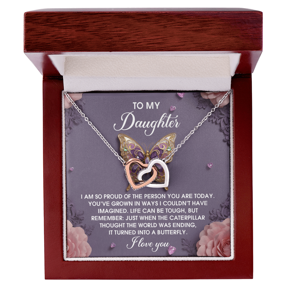 Daughter - A Butterfly Interlocking Hearts Necklace