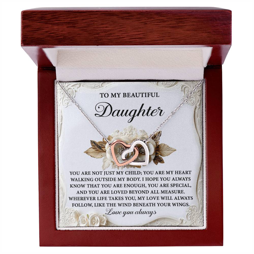 Daughter-Beneath Your Wings Interlocking Hearts Necklace