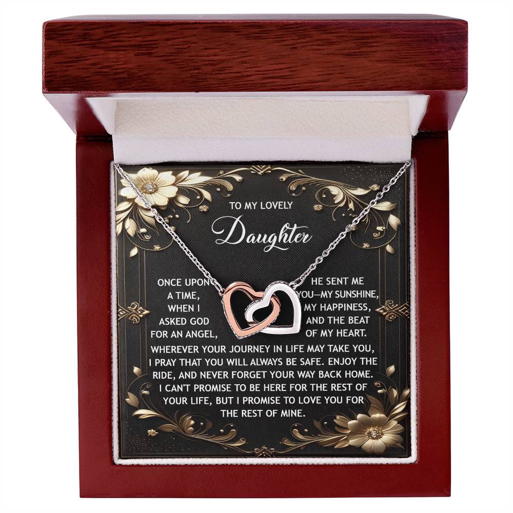 Daughter-Be Safe Interlocking Hearts Necklace