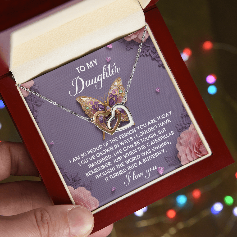 Daughter - A Butterfly Interlocking Hearts Necklace