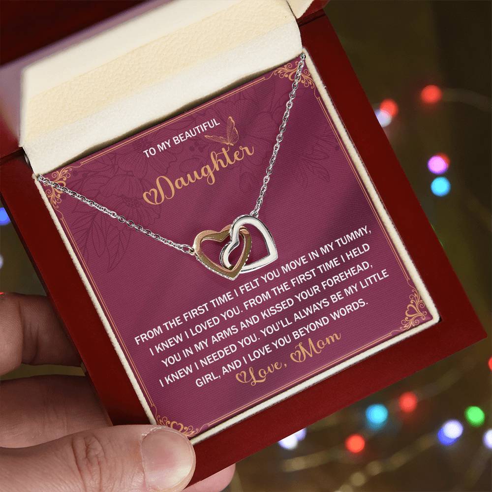 Daughter-Beyond Words Interlocking Hearts Necklace