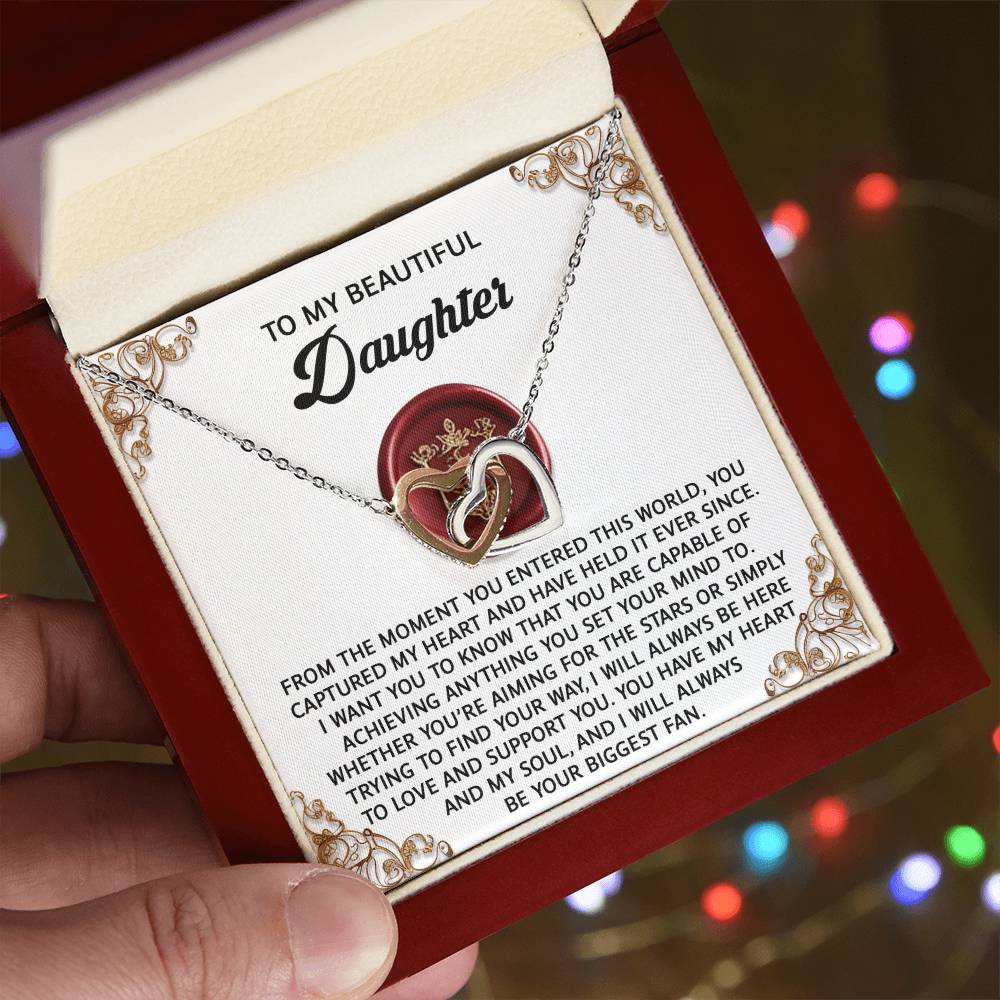 Daughter-Biggest Fan Interlocking Hearts Necklace