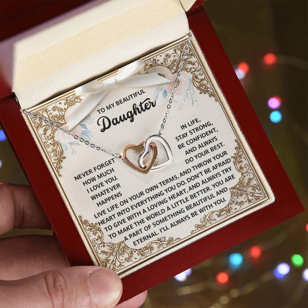 Daughter-Beautiful And Eternal Interlocking Hearts Necklace