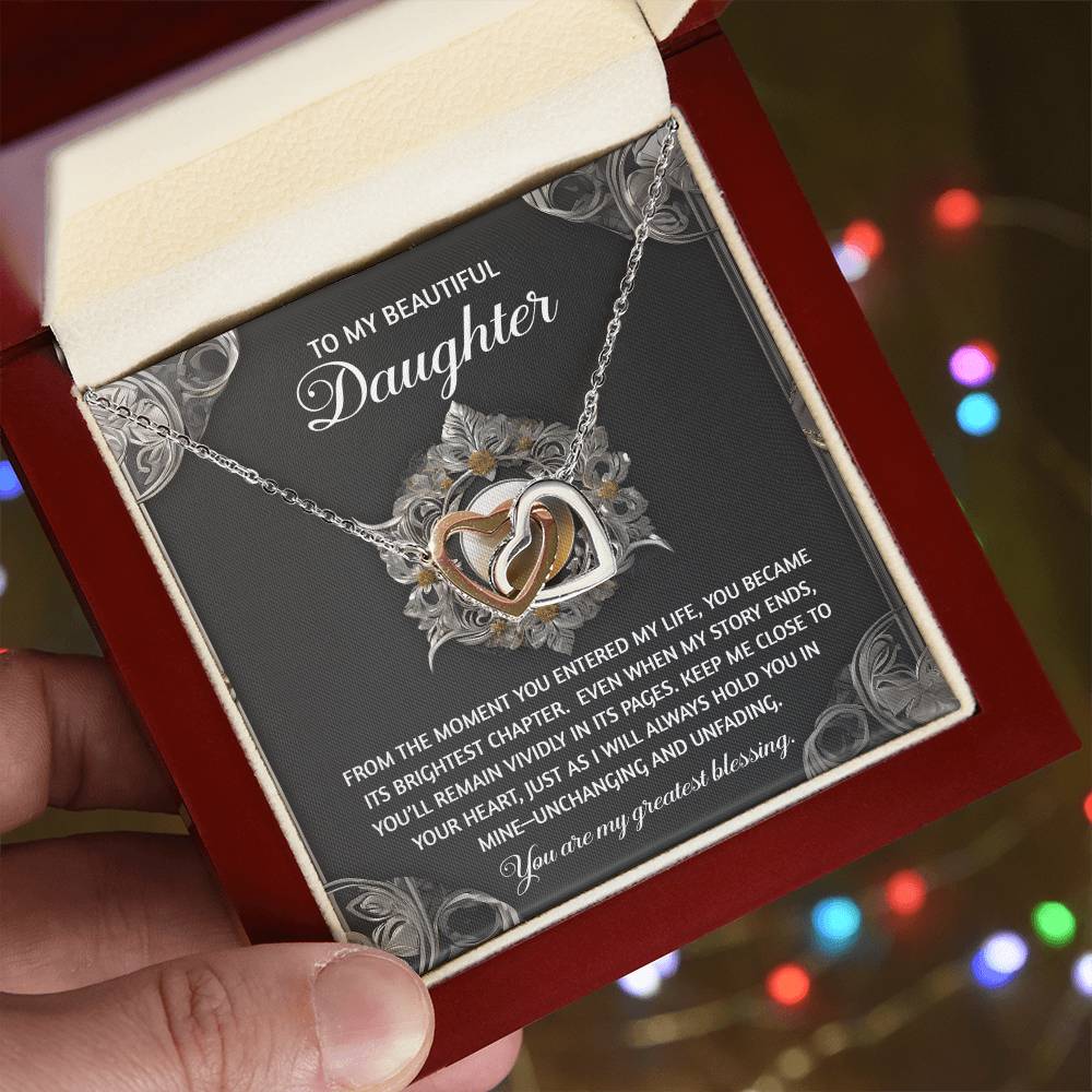 Daughter-Greatest Blessing Interlocking Hearts Necklace