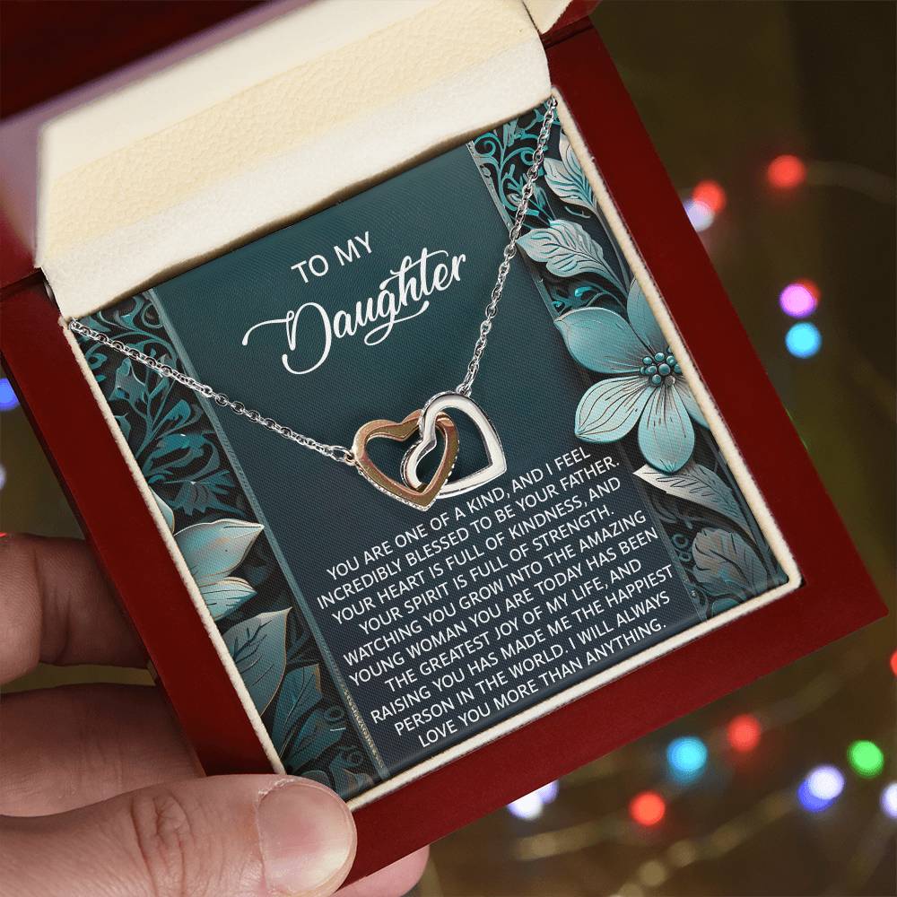 Daughter-Happiest Person Interlocking Hearts Necklace