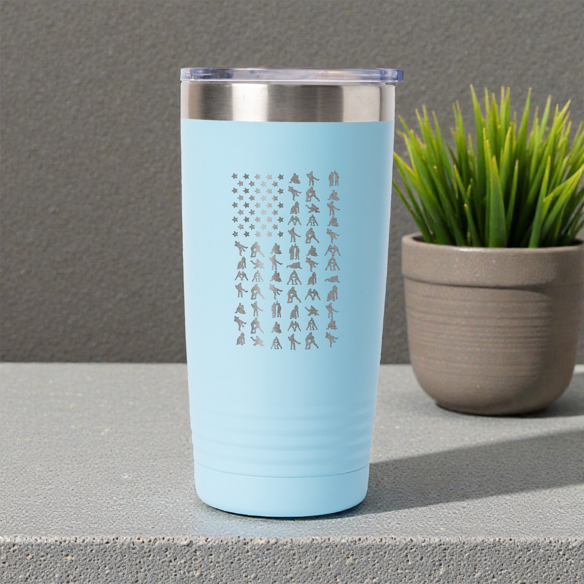 a011 - Wrestling American Flag 20oz Stainless Steel Tumbler
