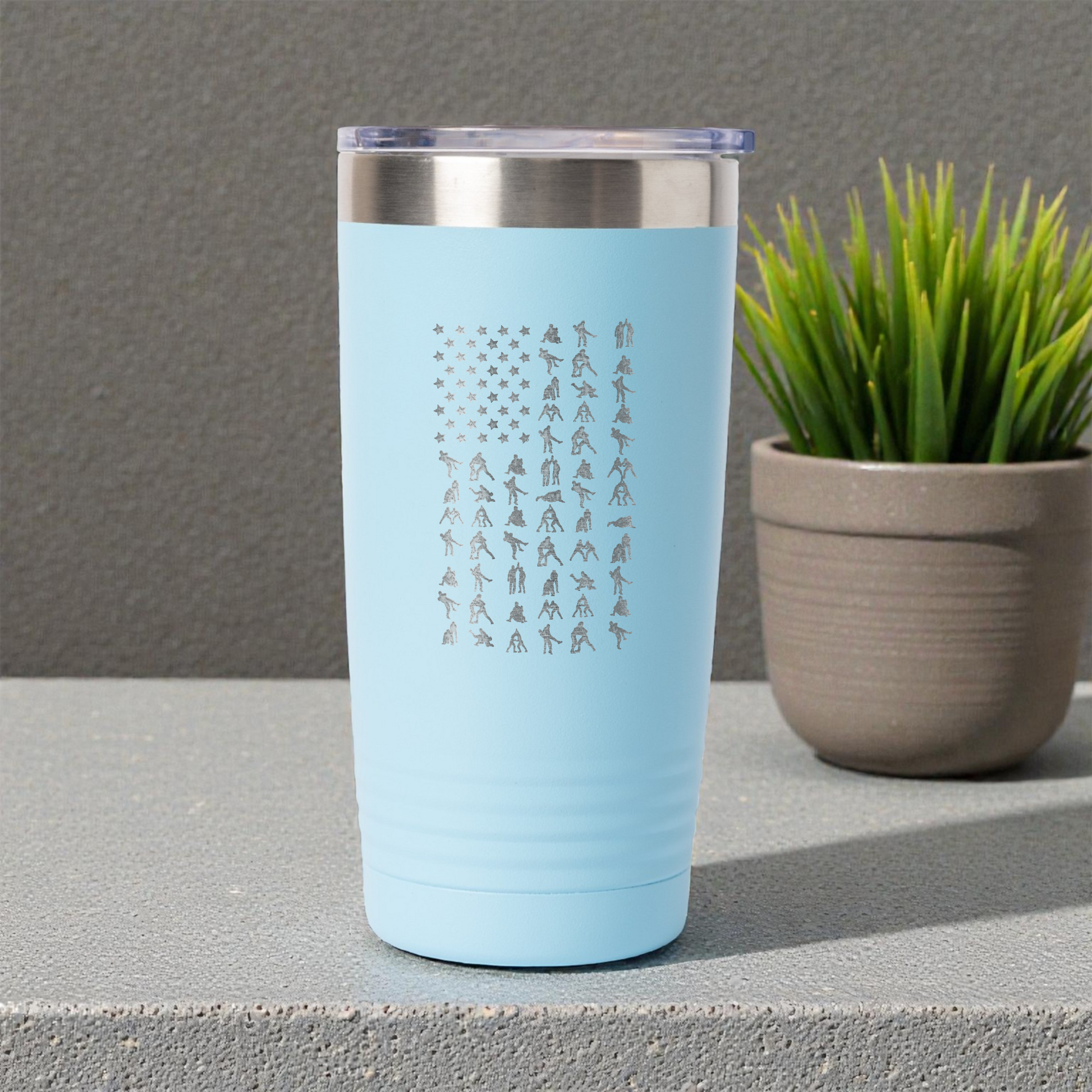 a011 - Wrestling American Flag 20oz Stainless Steel Tumbler