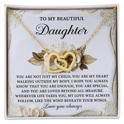 Daughter-Beneath Your Wings Interlocking Hearts Necklace
