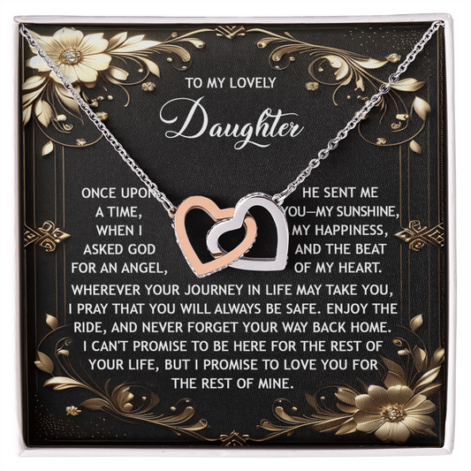 Daughter-Be Safe Interlocking Hearts Necklace
