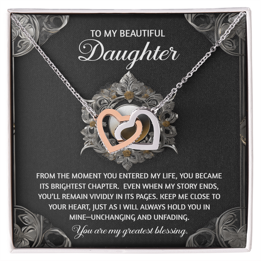 Daughter-Greatest Blessing Interlocking Hearts Necklace