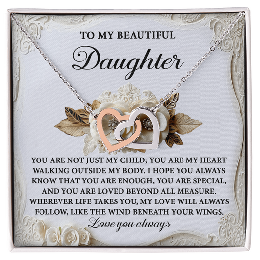 Daughter-Beneath Your Wings Interlocking Hearts Necklace
