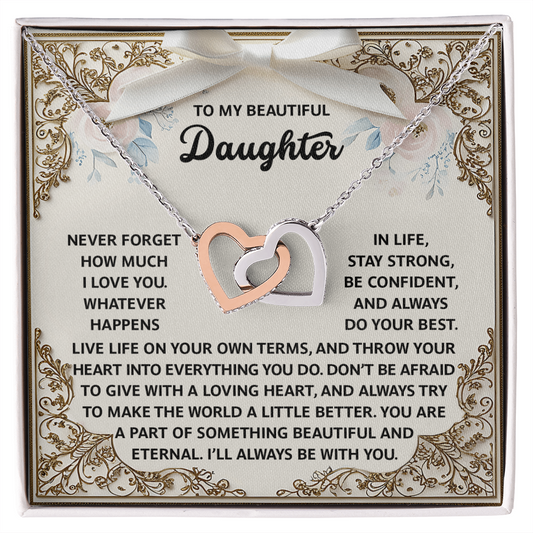 Daughter-Beautiful And Eternal Interlocking Hearts Necklace
