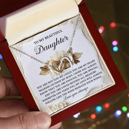 Daughter-Beneath Your Wings Interlocking Hearts Necklace