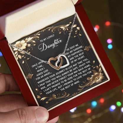 Daughter-Be Safe Interlocking Hearts Necklace
