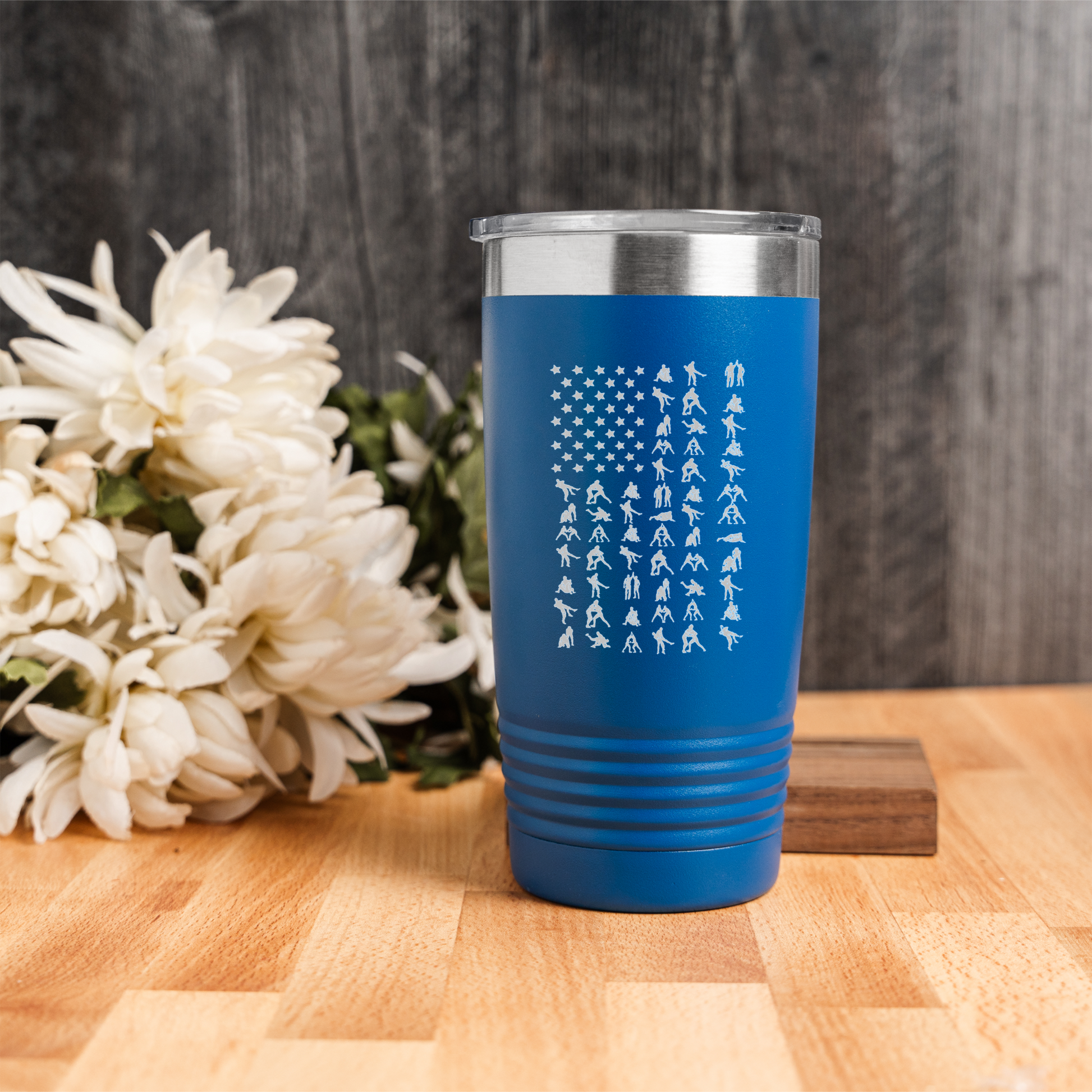a011 - Wrestling American Flag 20oz Stainless Steel Tumbler